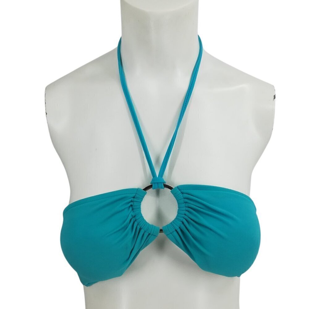Milly Cabana Halter Bandeau Bikini Top Size 8 Padded Blue Silver Swimsuit